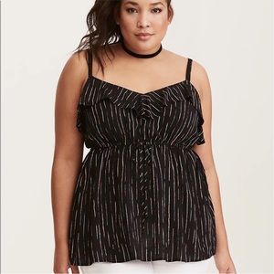 Women’s Plus Size 1x 14/16 Torrid Challis Babydoll Ruffled Black Striped Tank